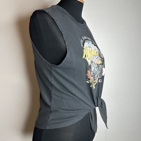 Bershka Florida Cropped Tank Top S Graphic Gray Tie Front Embroidered - Picture 4 of 9